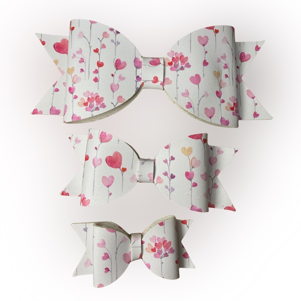 Pink Heart Pattern Hair Bow Set